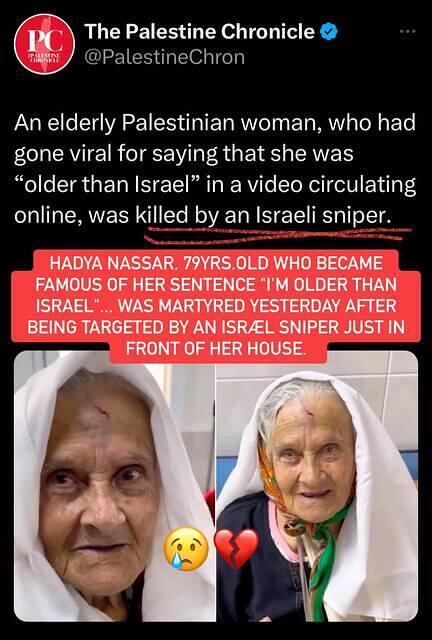 ancient woman killed by Israeli sniper