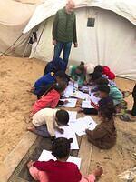 Palestinian artist Basel El-Maqousi holds an art workshop for displaced children in Gaza 427967929 10160406803032917 3903037103335700237 n